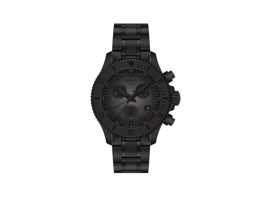 Seastar 1000 Chronograph Quarz Edelstahl Schwarz-PVD 38mm schwarzes Zifferblatt Metallband