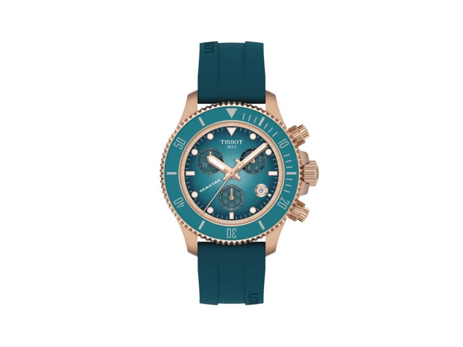Seastar 1000 Chronograph Quarz Edelstahl RG-PVD 38mm türkisfarbenes Zifferblatt türkisfarbenes Silikonband