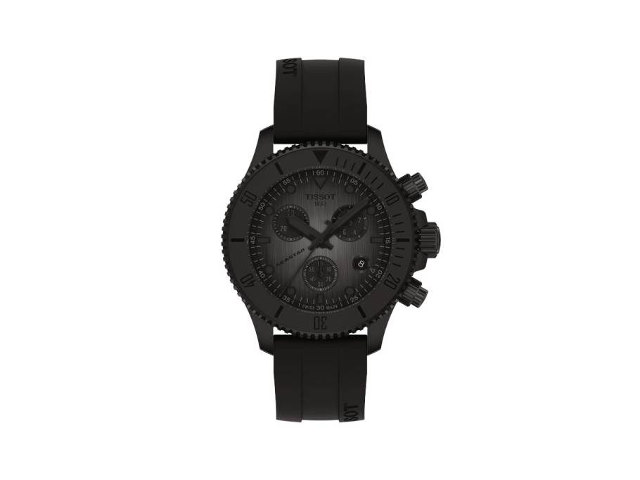 Seastar 1000 Chronograph Quarz Edelstahl Schwarz-PVD 38mm schwarzes Zifferblatt schwarzes Silikonband