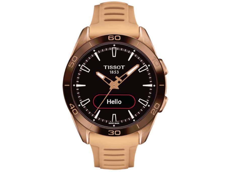 T-Touch Connect Sport Quarz Titan Roségoldfarben-PVD 43mm schwarzes Zifferblatt beiges Silikonband