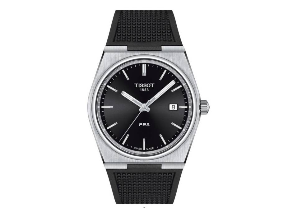 PRX Quarz Edelstahl 40mm Zifferblatt schwarz Kautschukband schwarz