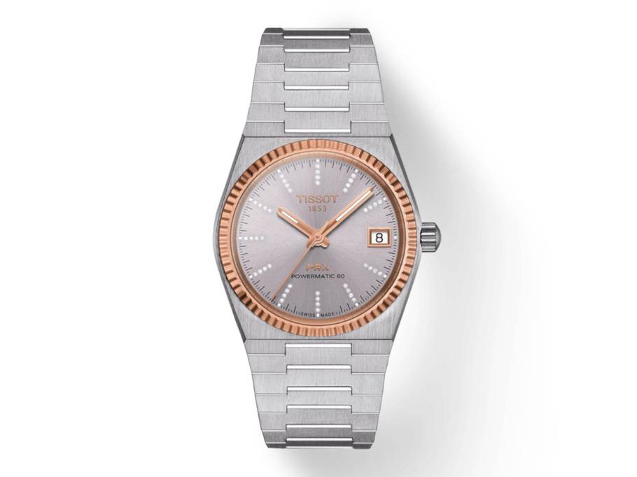     PRX35 Powermatic 80 Edelstahl mit Goldlünette und Diamanten Edelstahlband