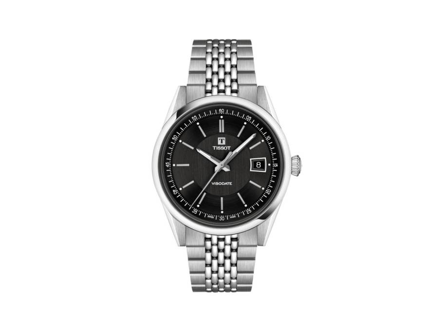 Visodate Automatik Edelstahl 40mm schwarzes Zifferblatt Metallband