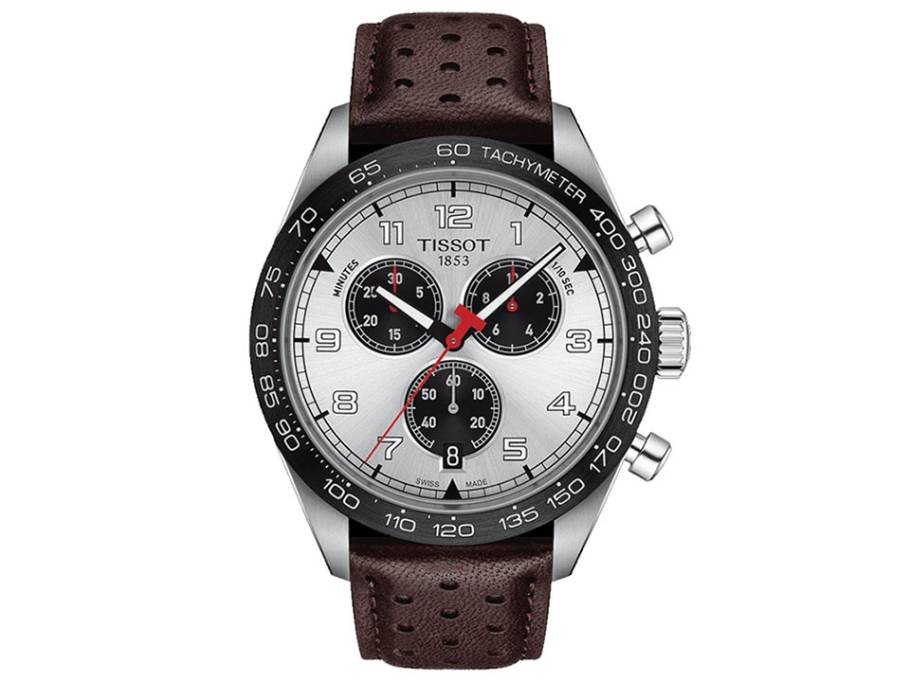 PRS516 Chronograph  mit Datum silbernes Zifferblatt braunes Lederband