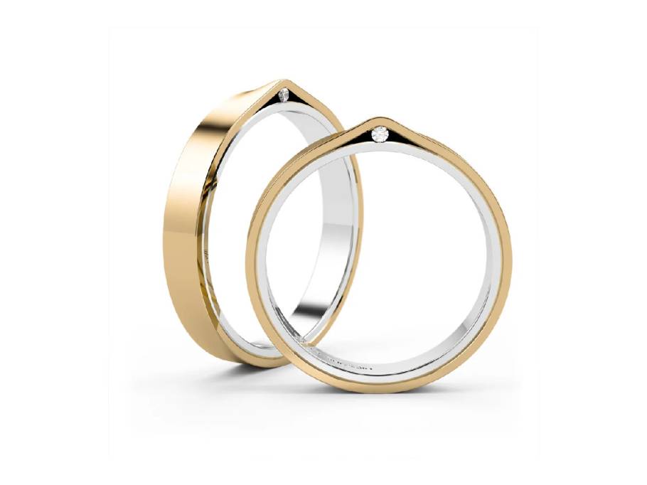 Trauringpaar Refugium Platin und Gelbgold 3,5mm gerade mit Brillant 0,010ct