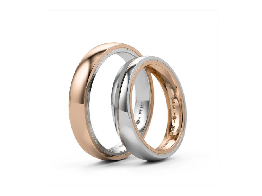 Trauringpaar Tango Platin und Rotgold 4,0mm gewölbt