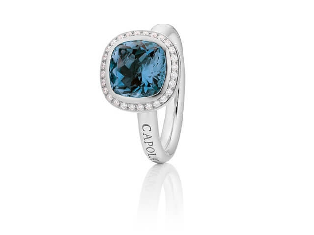 Twinkle Balloon Ring Medium Weißgold mit London Blue Topas und Brillanten