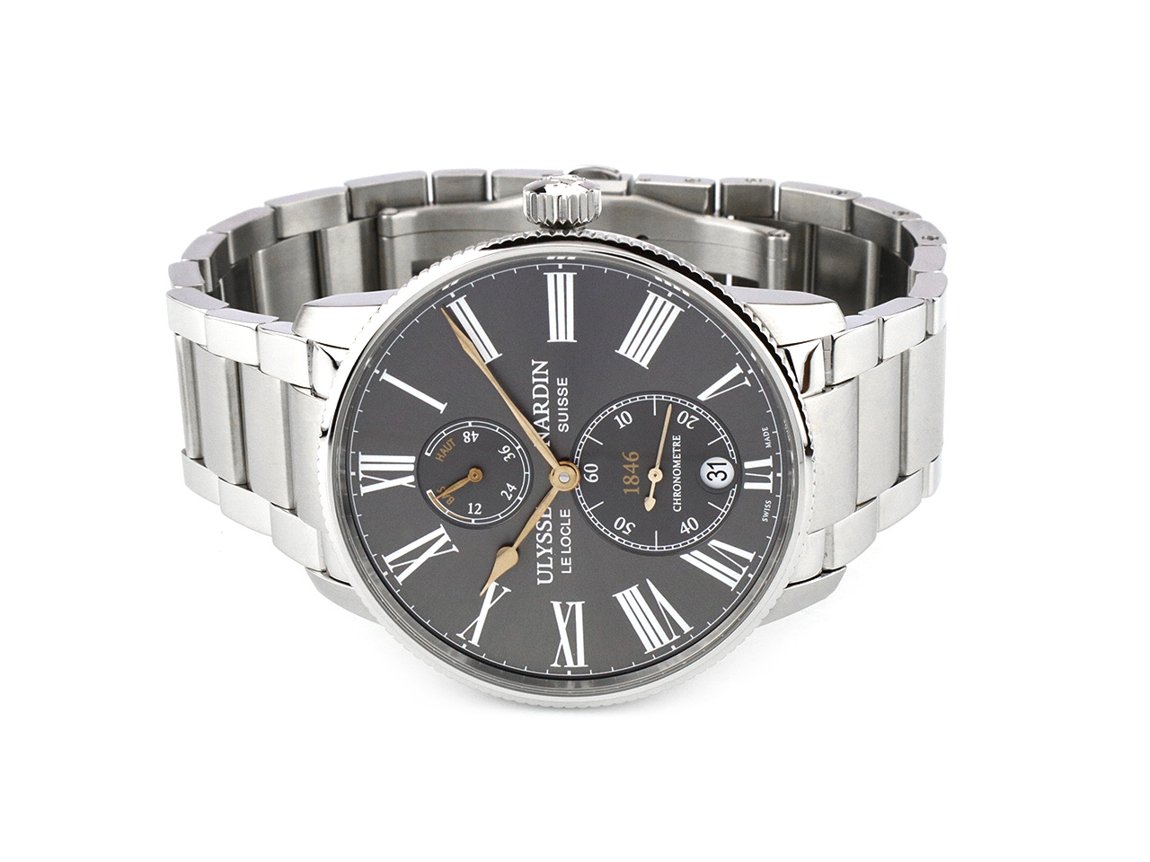 Ulysse Nardin Marine Torpilleur Automatik Edelstahl 42mm graues Zifferblatt Metallband 1183 310 7M 42 BQ Full Set Occasion Neu kaufen
