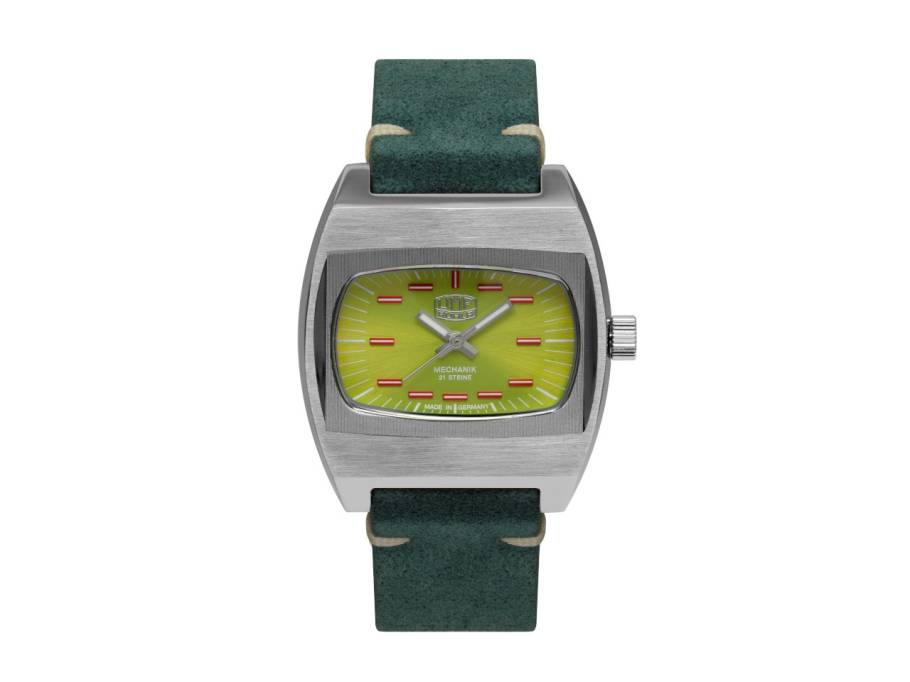 TV Gehäuse Handaufzug Edelstahl 41mm grünes Zifferblatt grünes Lederband limitiert