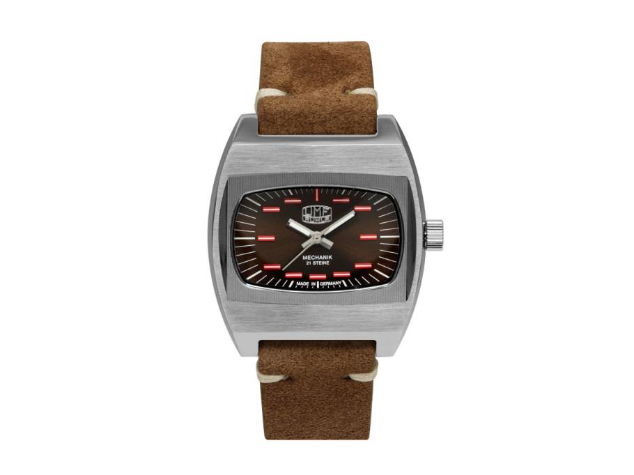 TV Gehäuse Handaufzug Edelstahl 41mm braunes Zifferblatt braunes Lederband limitiert