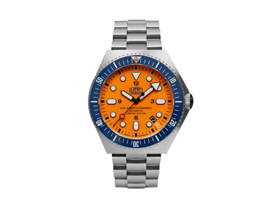 Kampfschwimmer Automatik Edelstahl 42mm orangefarbenes Zifferblatt Metallband limitiert