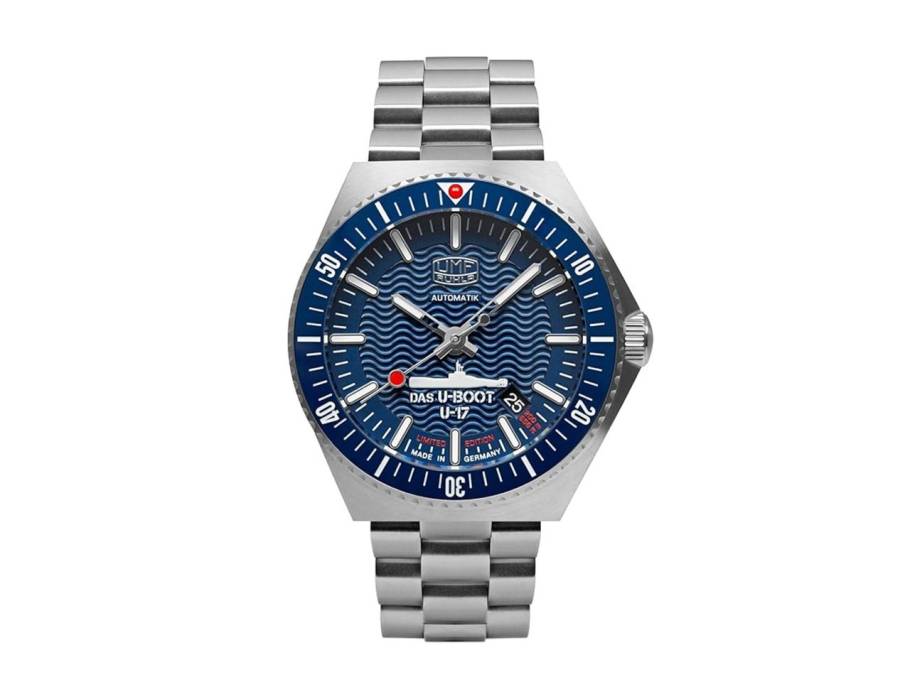 U-Boot U-17 Automatik Edelstahl 43mm blaues Zifferblatt Metallband limitiert