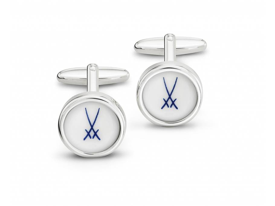 Manschettenknöpfe "Schwerter Kobaltblau" Silber weiß