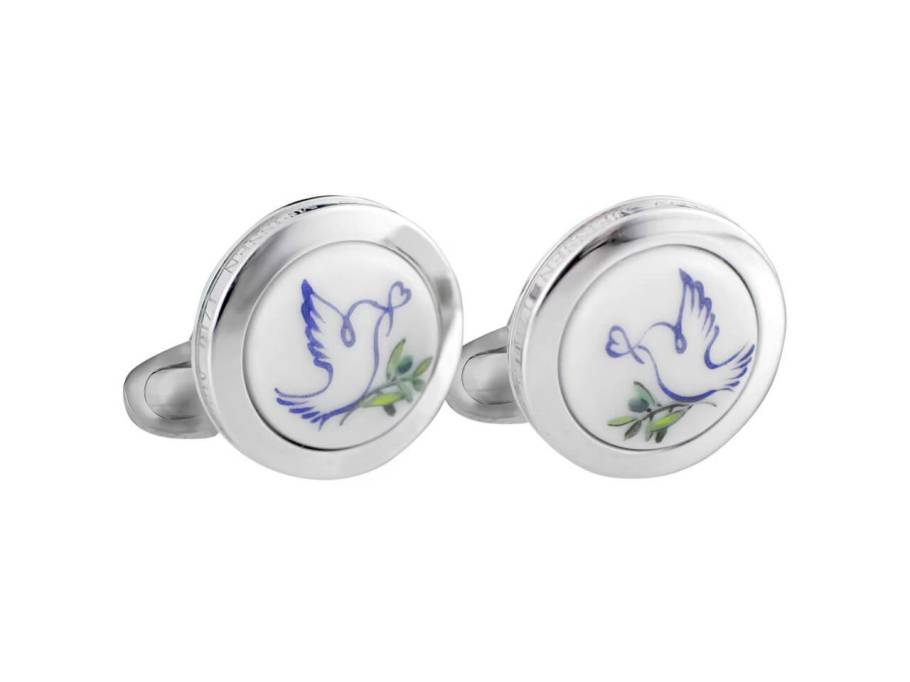 Manschettenknöpfe "Taube mit Olivenzweig" Silber