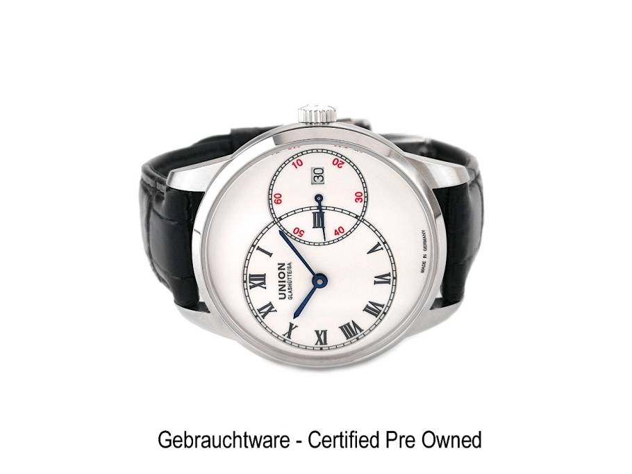 1893 Große Sekunde Automatik Edelstahl 41mm weißes Zifferblatt schwarzes Lederband D007.444.16.013.00 Full Set Occasion Neu