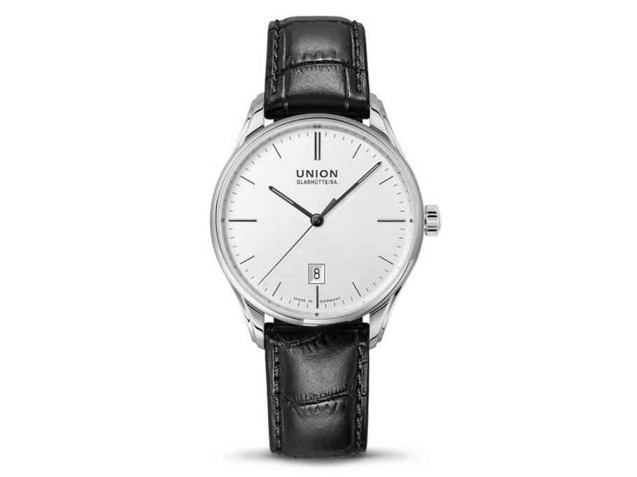Viro Datum Automatik Edelstahl 41mm weißes Zifferblatt schwarzes Lederband