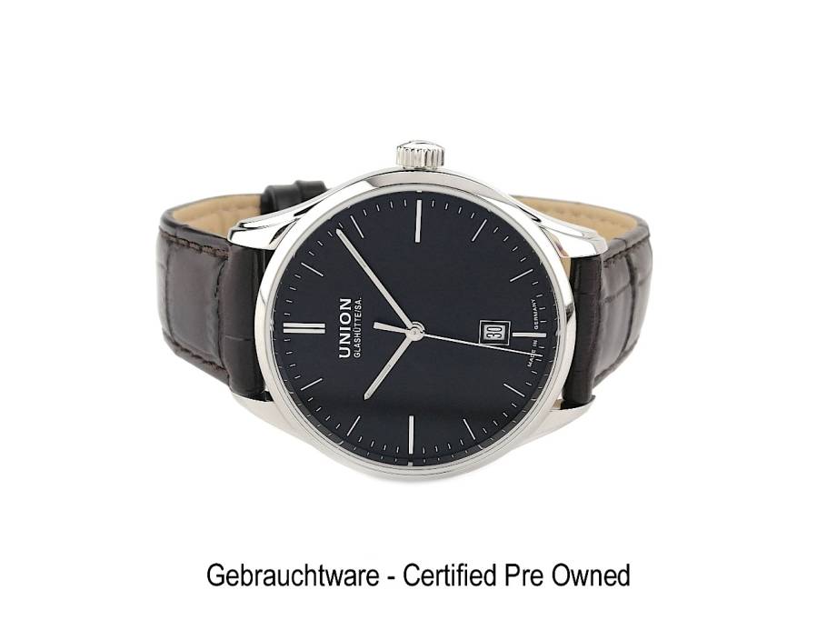 Viro Datum Automatik Edelstahl 41mm schwarzes Zifferblatt braunes Lederband D011.407.16.051.00 Full Set Occasion Neu