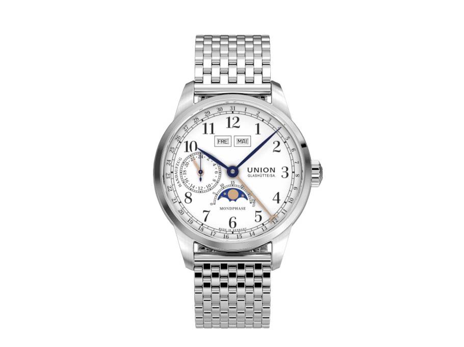 1893 Johannes Dürrstein Edition Mondphase Handaufzug Edelstahl 41mm weißes Zifferblatt Metallband