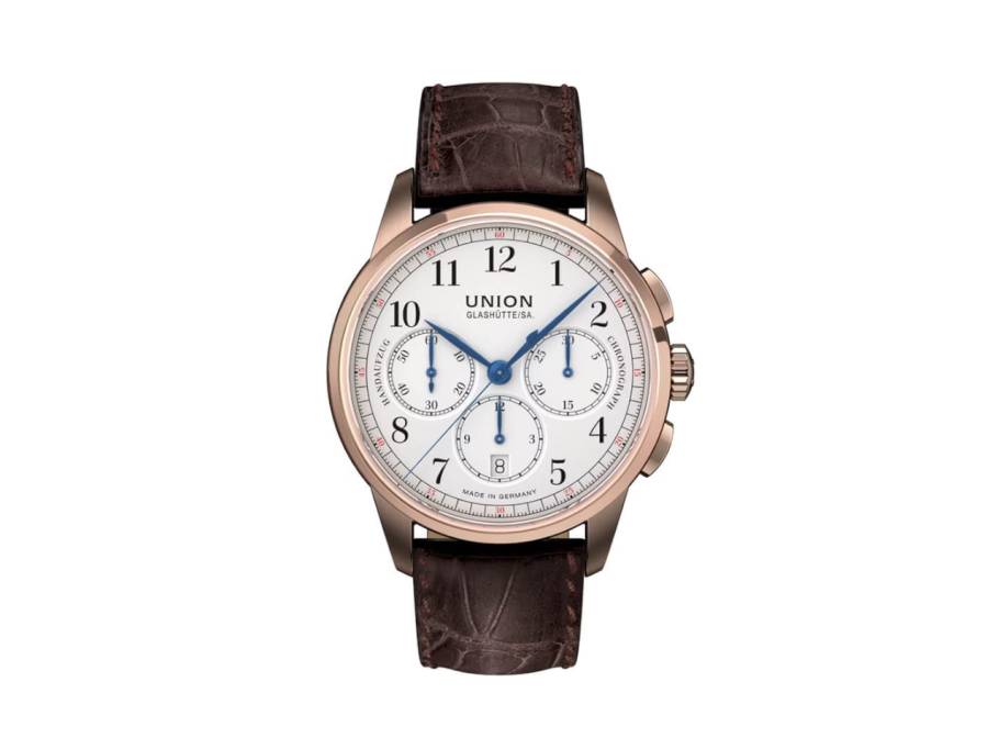 1893 Johannes Dürrstein Edition Chronograph Handaufzug Rotgold 41mm weißes Zifferblatt braunes Lederband limitiert