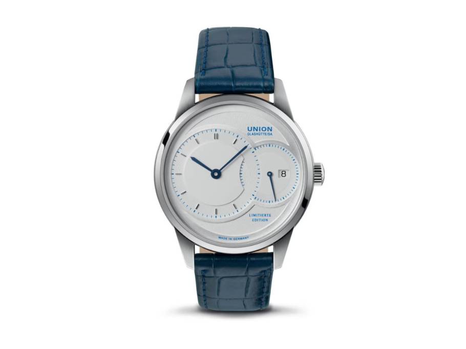 1893 Jubiläumsedition Große Sekunde 175 Jahre Limited Edition Automatik Edelstahl 41mm weißes Zifferblatt blaues Lederband