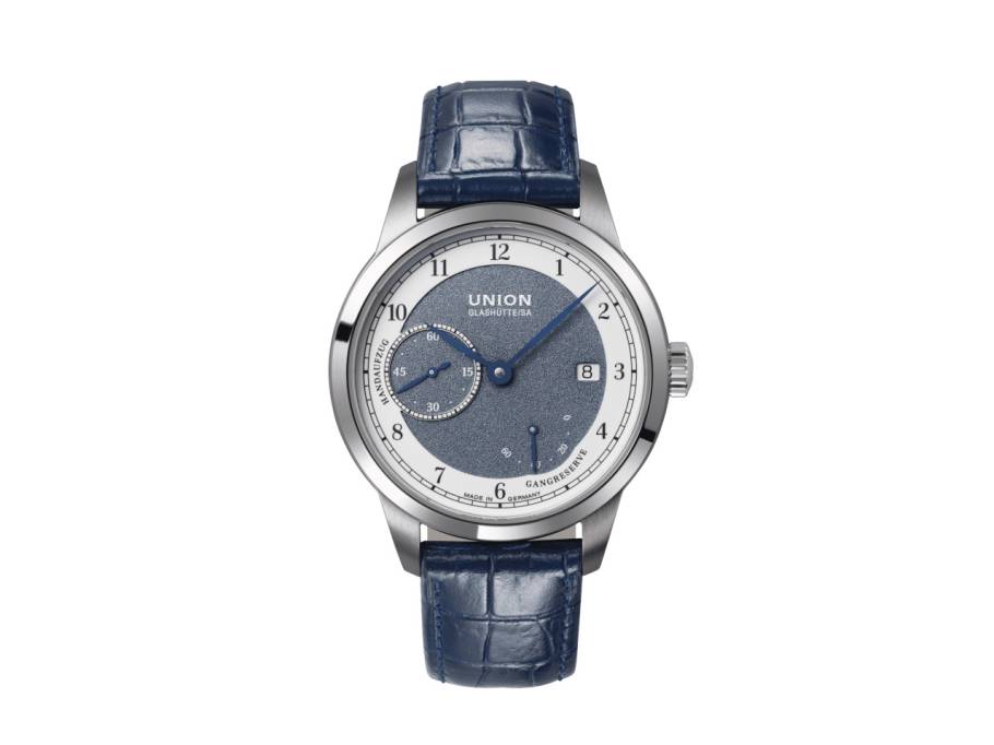 1893 Johannes Dürrstein Edition Gangreserve Handaufzug Edelstahl 41mm graues Zifferblatt blaues Lederband