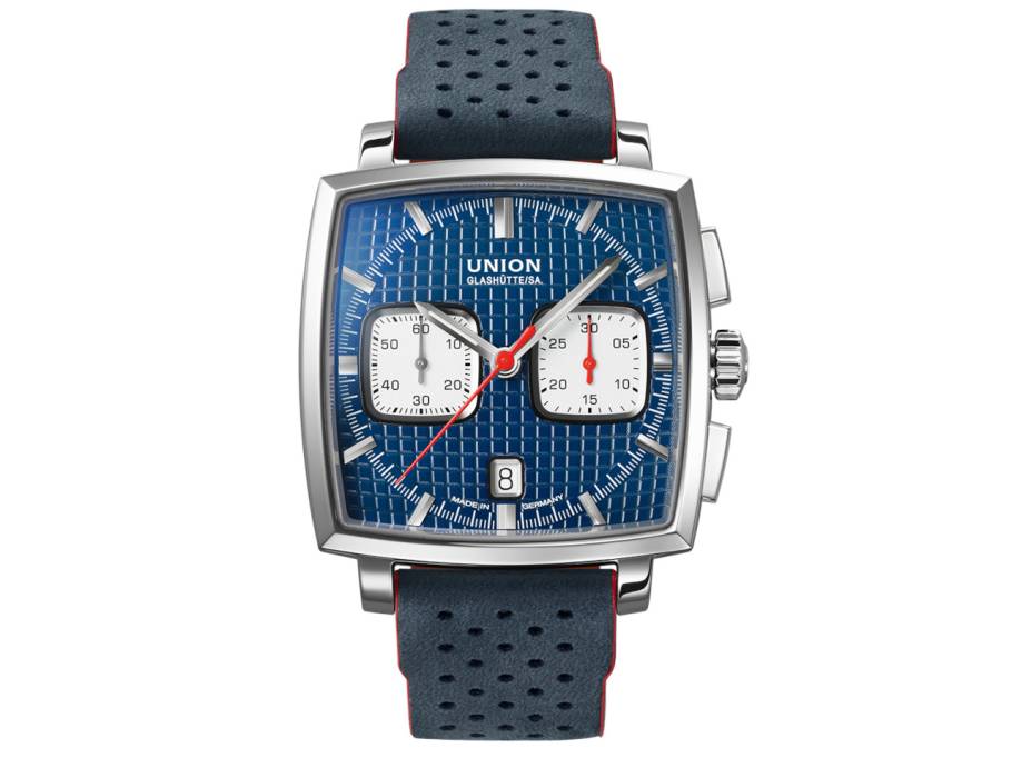 Averin Chronograph Automatik Edelstahl 41mm blaues Zifferblatt blaues Lederband