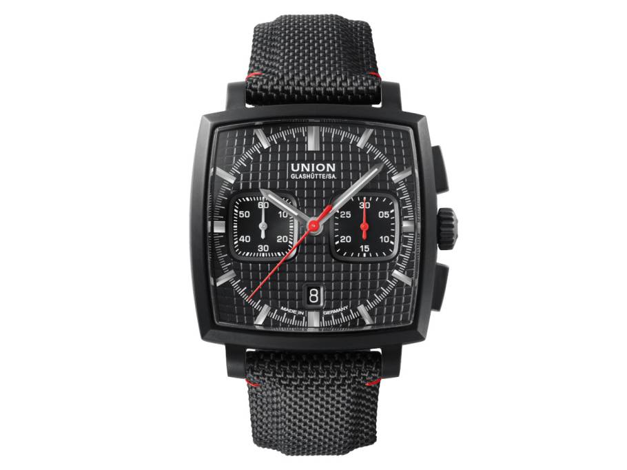 Averin Chronograph Automatik Edelstahl Schwarz-DLC 41mm schwarzes Zifferblatt schwarzes Textilband
