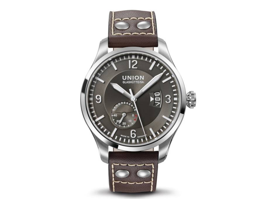 Belisar Pilot Automatik Edelstahl 45mm graues Zifferblatt braunes Lederband