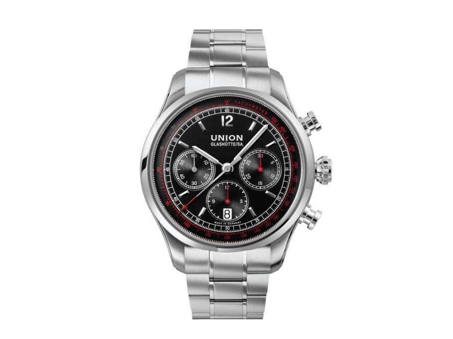            Belisar Chronograph Automatik Edelstahl 44mm schwarzes Zifferblatt Metallband