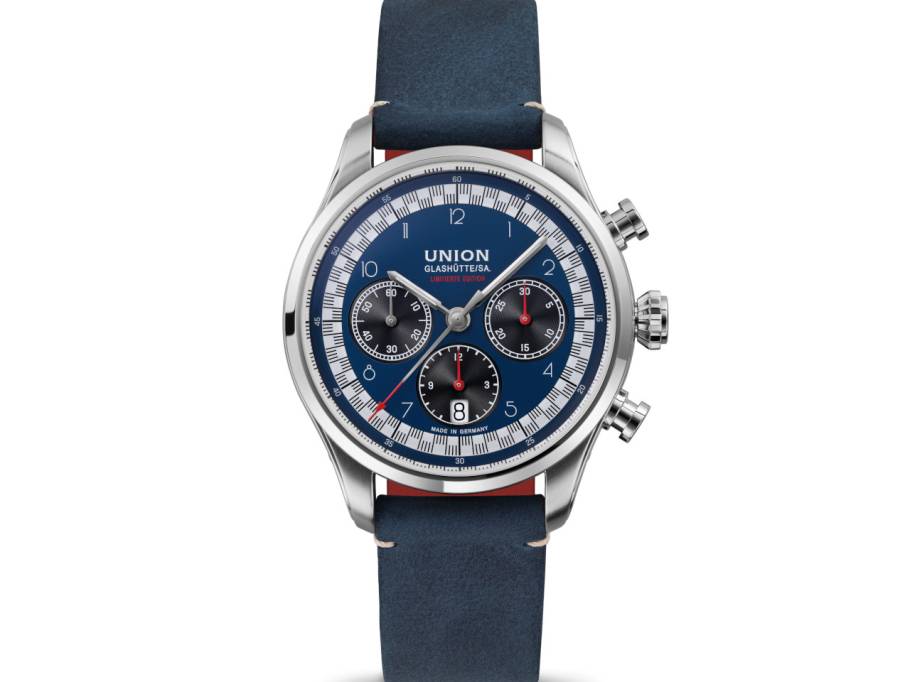          Belisar Chronograph Sachsen Classic 2021 Limited Edition Automatik Edelstahl 44mm blaues Zifferblatt blaues Lederband