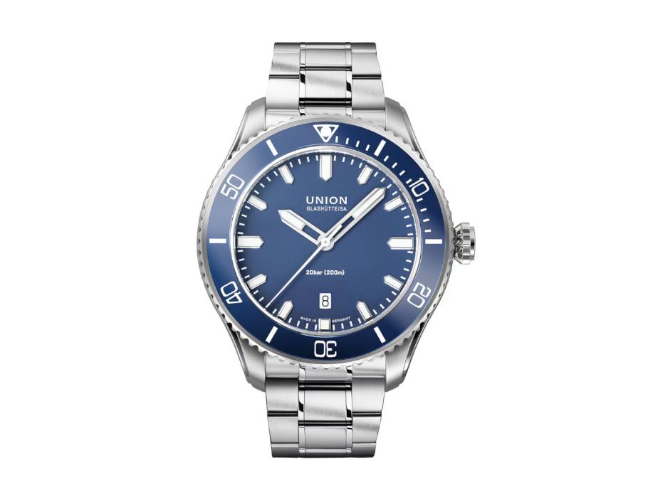            Belisar  Datum Sport Automatik Edelstahl 45mm blaues Zifferblatt Metallband