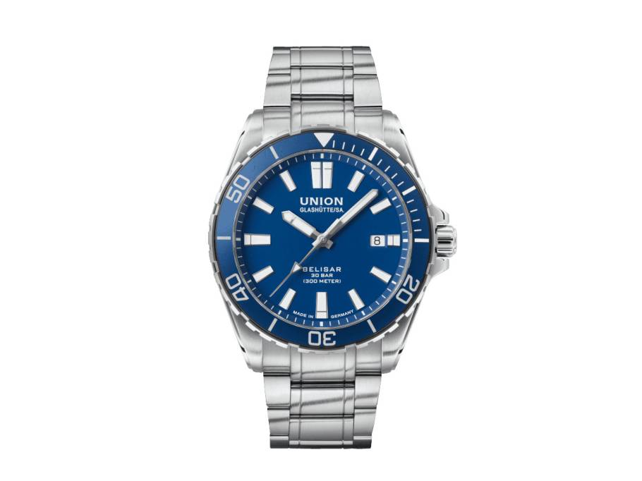            Belisar  Datum Sport Pro Automatik Edelstahl 42mm blaues Zifferblatt Metallband
