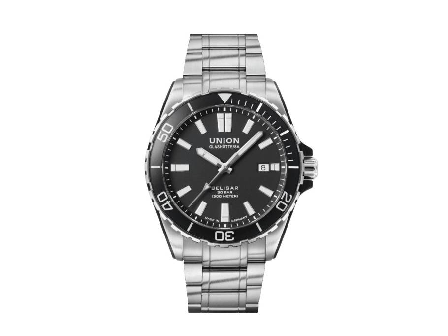            Belisar  Datum Sport Pro Automatik Edelstahl 42mm schwarzes Zifferblatt Metallband