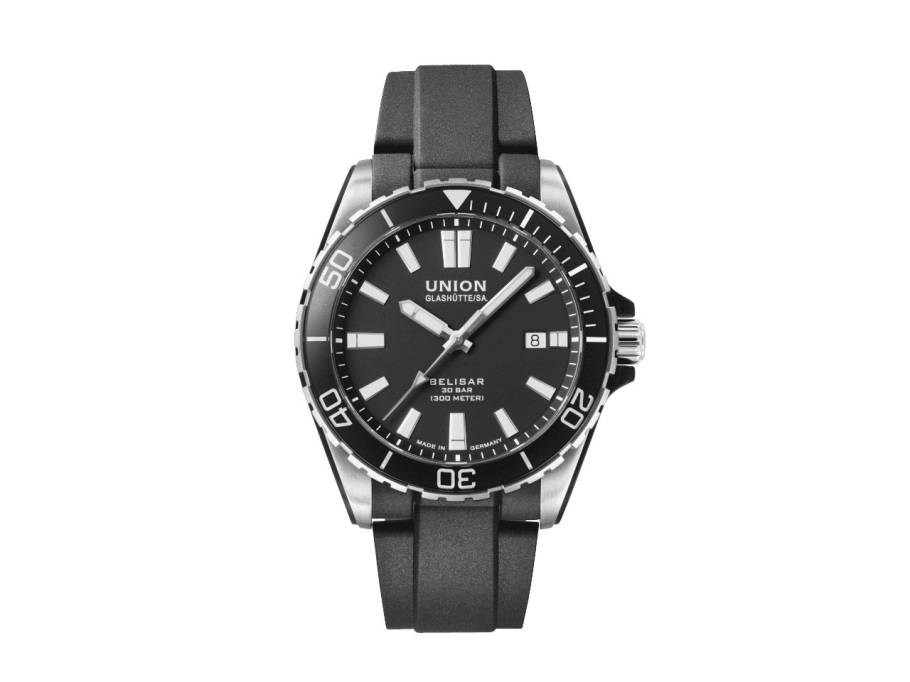            Belisar  Datum Sport Pro Automatik Edelstahl 42mm schwarzes Zifferblatt schwarzes Kautschukband