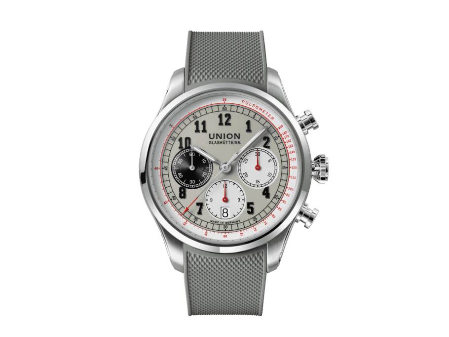             Belisar Chronograph Automatik Edelstahl 44mm graues Zifferblatt graues Kautschukband