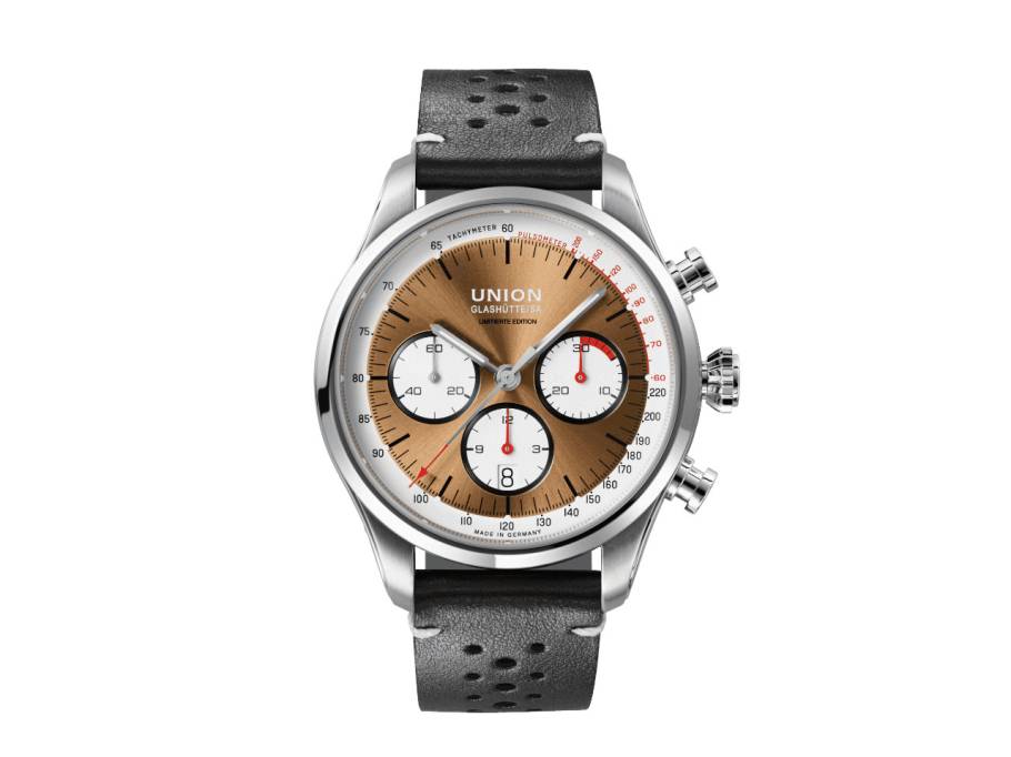 Belisar Chronograph Silvretta Classic 2024 Limitierte Edition Automatik Edelstahl 44mm bronzefarbenes Zifferblatt schwarzes Lederband und Edelstahlband