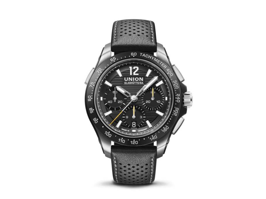             Belisar Chronograph Sport Automatik Edelstahl Schwarz-DLC 43mm schwarzes Zifferblatt schwarzes Lederband