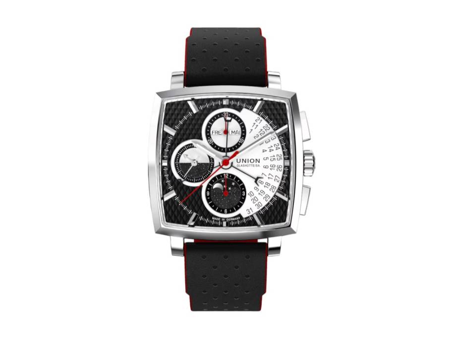 Averin Chronograph Automatik Edelstahl 41mm schwarzes Zifferblatt schwarzes Lederband 