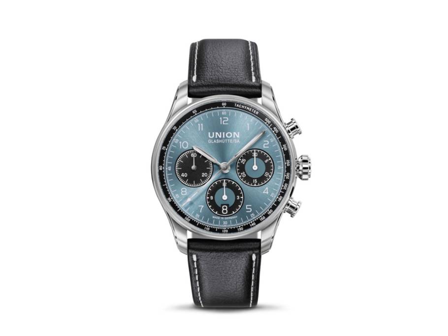 Belisar Chronograph Automatik Edelstahl 40mm blaues Zifferblatt schwarzes Lederband