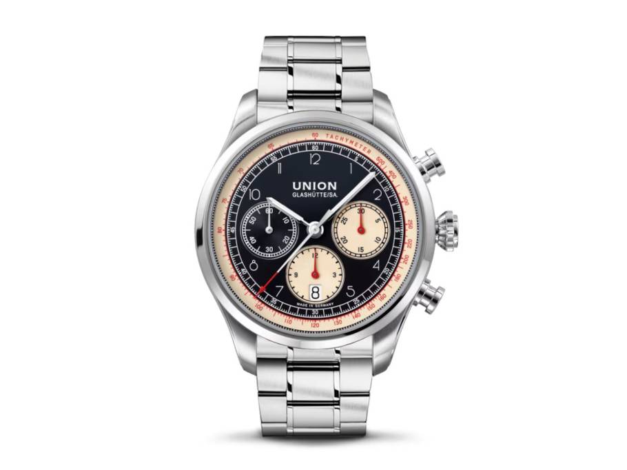            Belisar Chronograph Automatik Edelstahl 44mm beige-schwarzes Zifferblatt Metallband