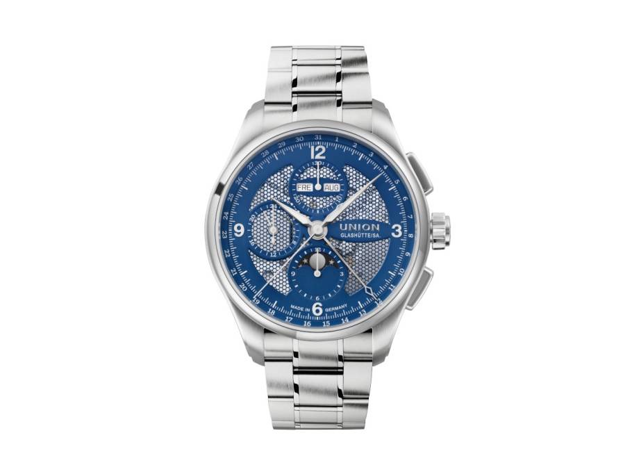             Belisar Chronograph Mondphase Automatik Edelstahl 42mm blaues Zifferblatt Metallband