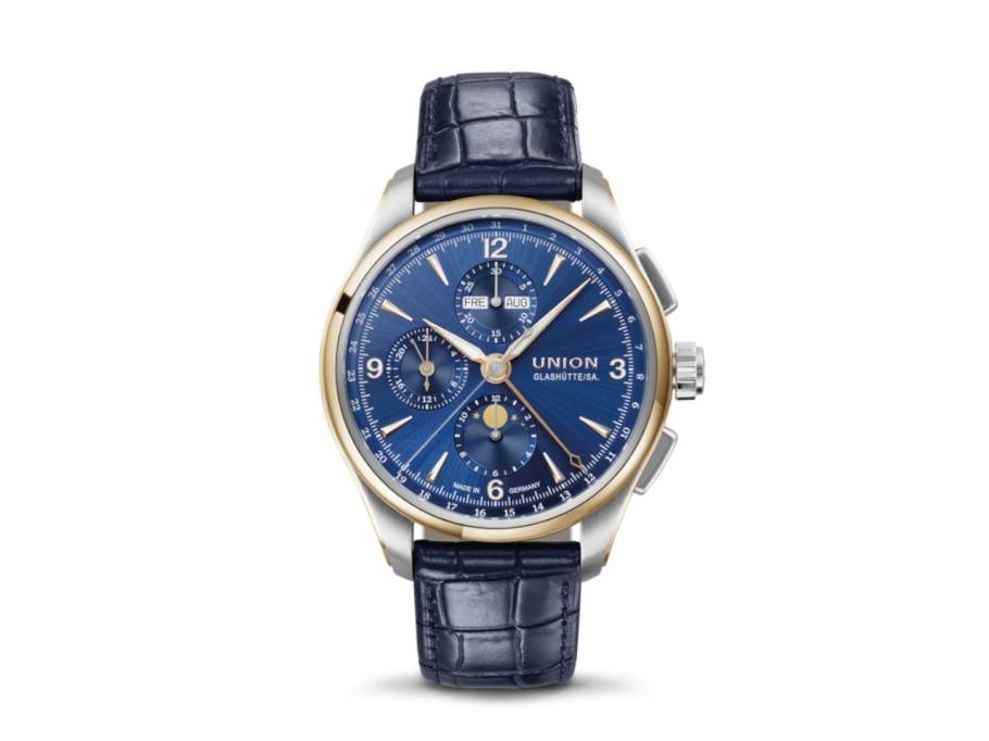 Belisar Chronograph Mondphase Automatik Edelstahl 42mm blaues Zifferblatt blaues Lederband