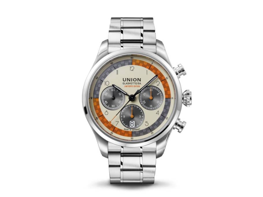             Belisar Chronograph Silvretta Classic 2025 Limitierte Edition Automatik Edelstahl 44mm beiges Zifferblatt Metallband und graues Lederband