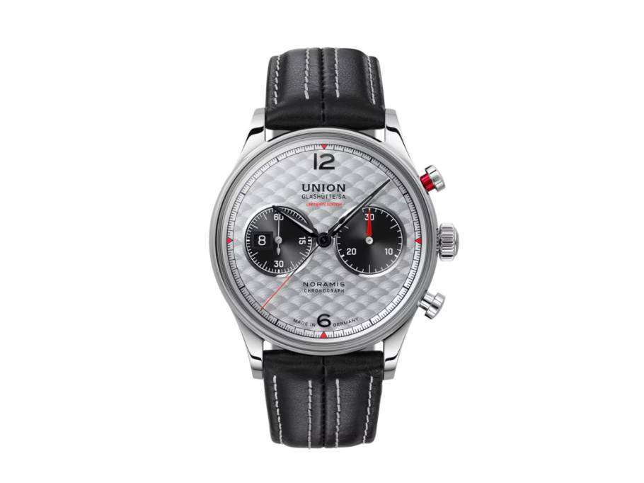               Noramis Chronograph Sachsen Classic 2025 Limited Edition Automatik Edelstahl 42mm silberfarbenes Zifferblatt schwarzes Lederband