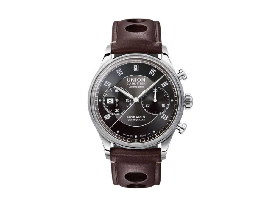            Noramis Chronograph Sachsen Classic 2022 Limited Edition Automatik Edelstahl 42mm graues Zifferblatt braunes Lederband