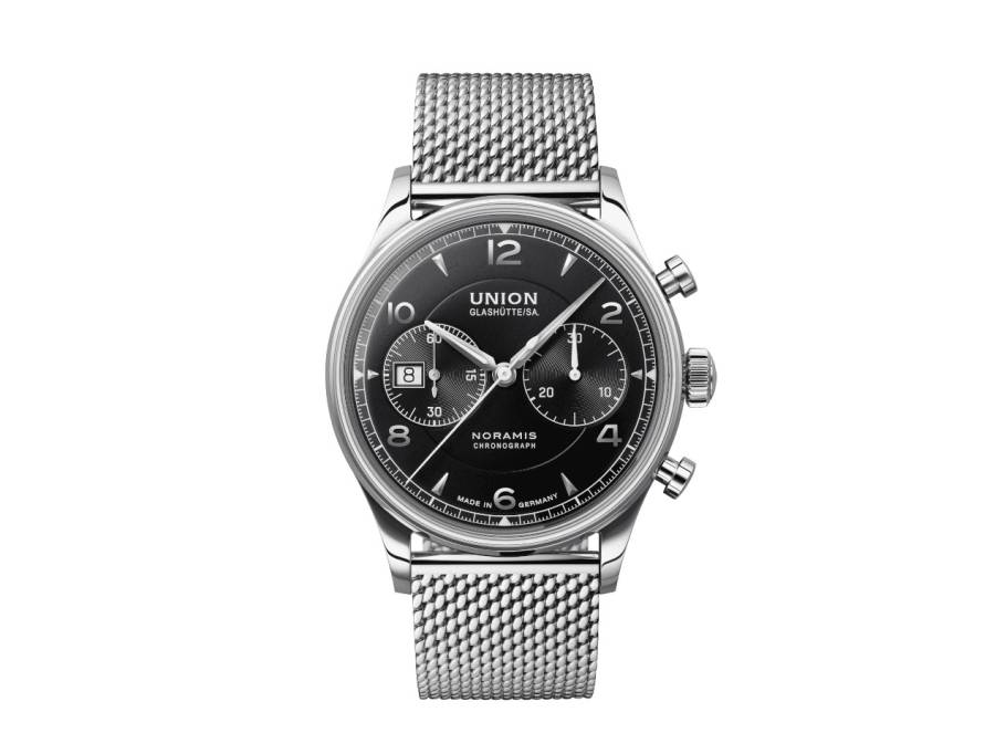 Noramis Chronograph Automatik Edelstahl 42mm schwarzes Zifferblatt Metallband