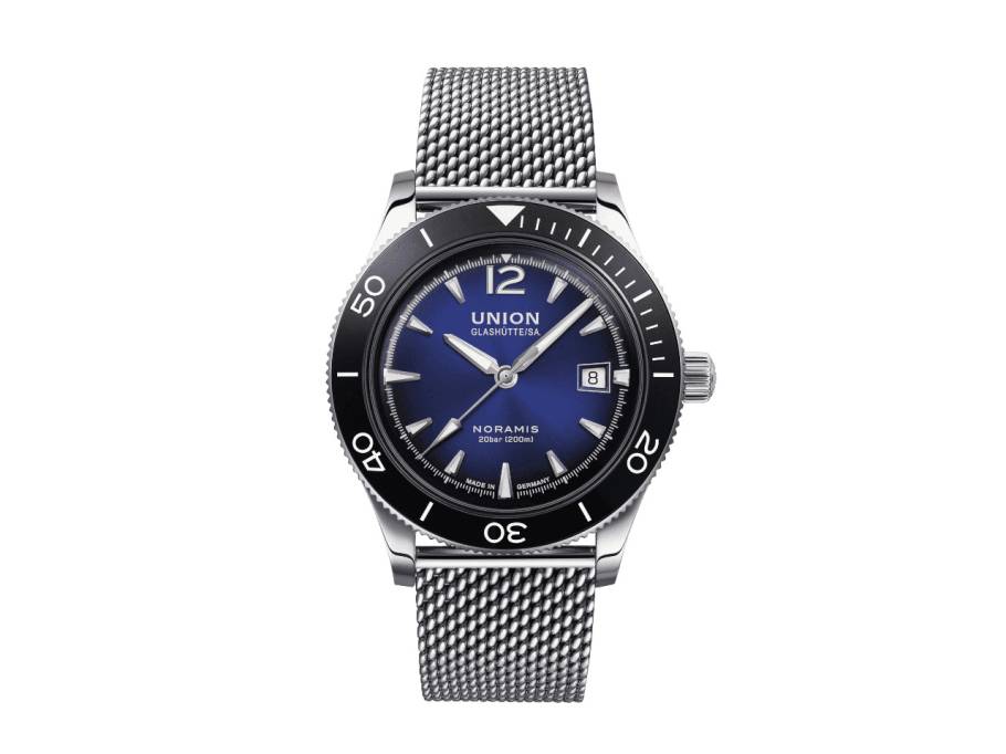 Noramis Datum Sport Automatik Edelstahl 42mm blaues Zifferblatt Metallband und Textilband