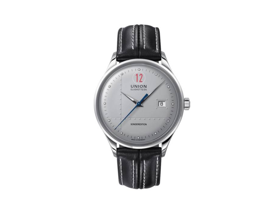 Noramis Datum Paul Pietsch Sonderedition Automatik Edelstahl 40mm silbernes Zifferblatt schwarzes Lederband