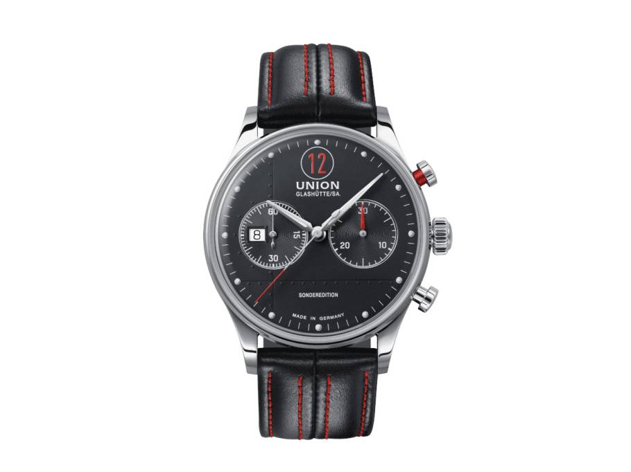 Noramis Chronograph Paul Pietsch Sonderedition Automatik Edelstahl 42mm schwarzes Zifferblatt schwarzes Lederband