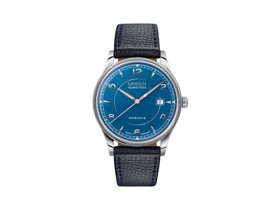 Noramis Datum Automatik Edelstahl 40mm blaues Zifferblatt blaues Lederband